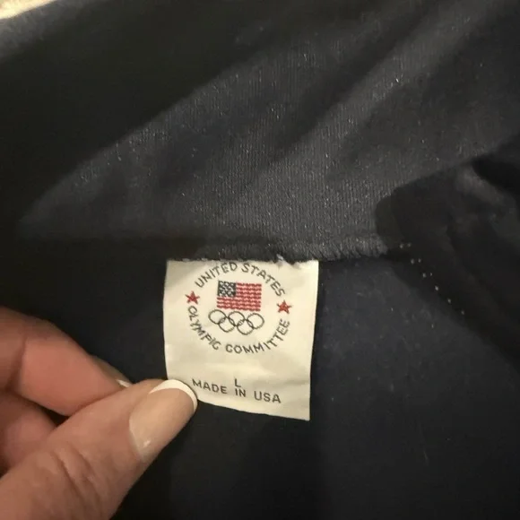 Vintage USA Olympic Committee Track Jacket Made in USA Black Full Zip Large